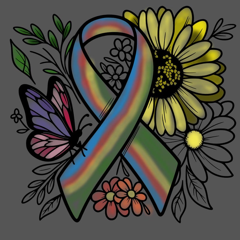 cancer awareness symbol with flowers and butterflies