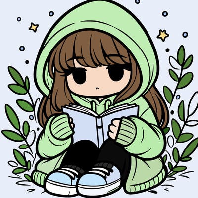 girl in oversized hoodie reading a book