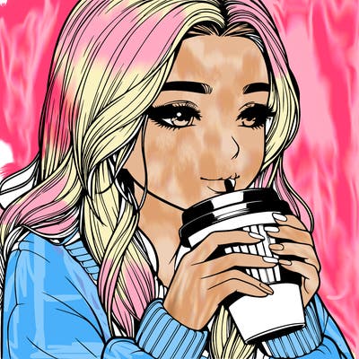 realistic girl drinking coffee