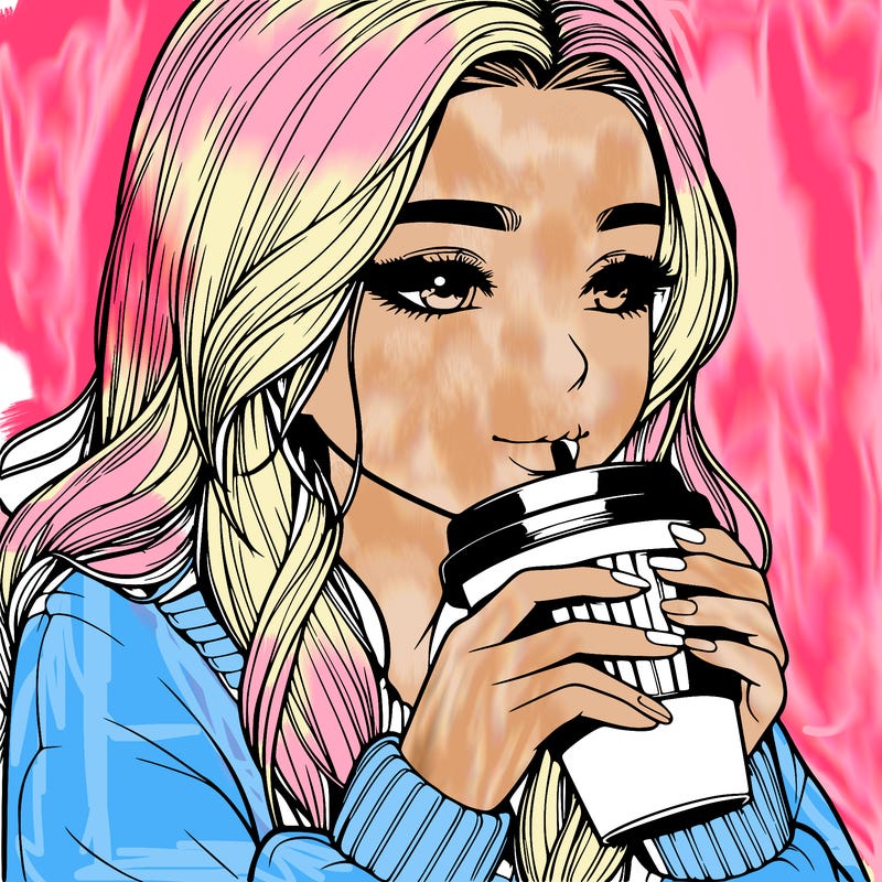 realistic girl drinking coffee