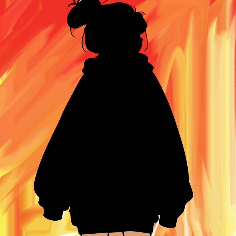 realistic girl with a oversized sweatshirt on and a bun