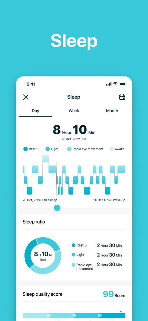 COLMI Fit - COLMI Fit sleep tracking dashboard showing sleep duration and stages