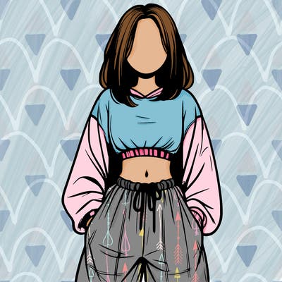 realistic girl faceless with baggy pants and a crop top