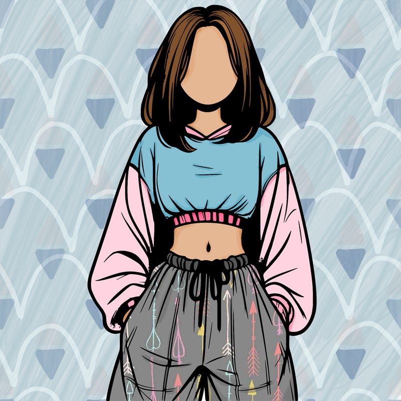 realistic girl faceless with baggy pants and a crop top
