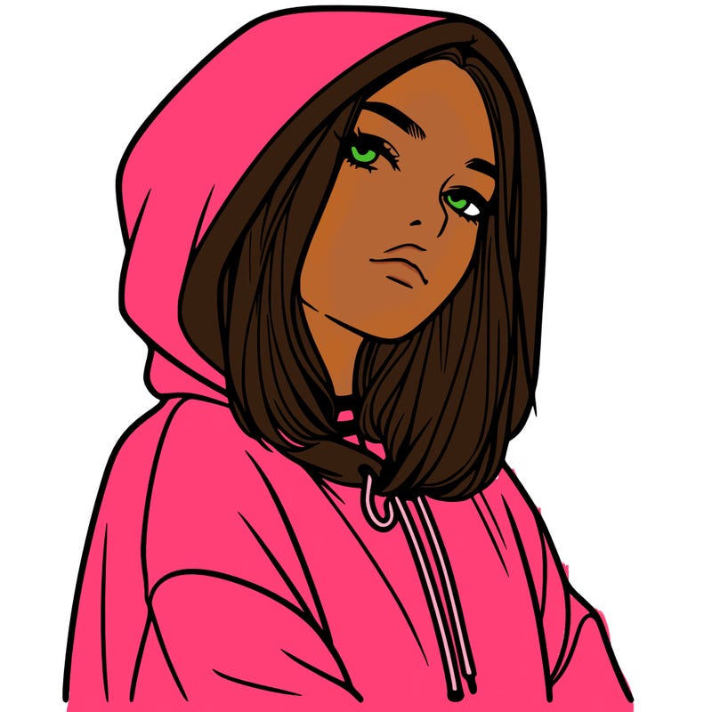a realistic girl in a hoodie