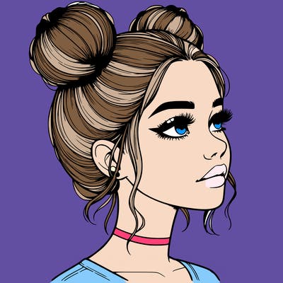 realistic girl with buns on the top of her head