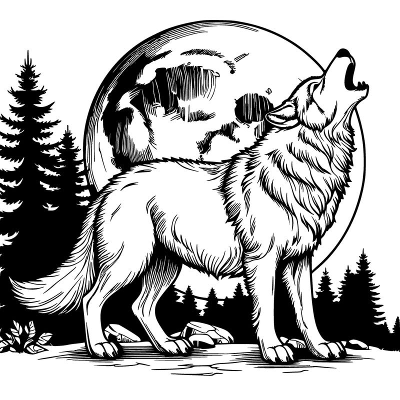 realistic wolf howling at the moon