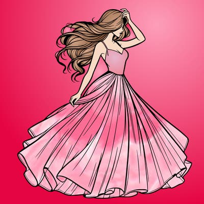 realistic woman with dress flowing in the wind