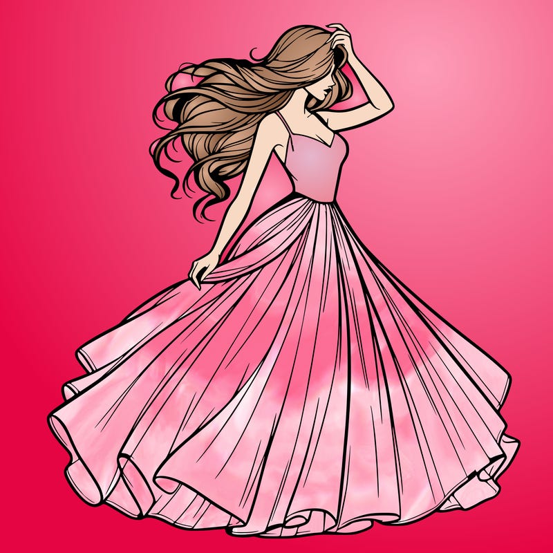 realistic woman with dress flowing in the wind