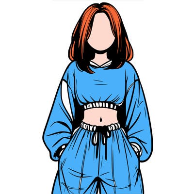 realistic girl faceless with baggy pants and a crop top