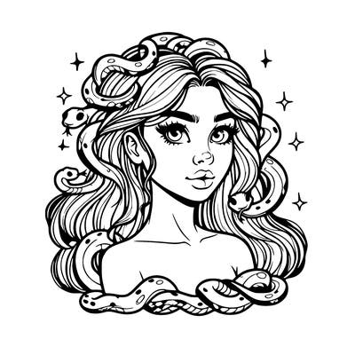 realistic girl with snakes as hair