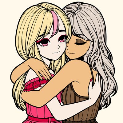 realistic girls hugging