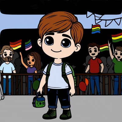little realistic boy at the pride festival