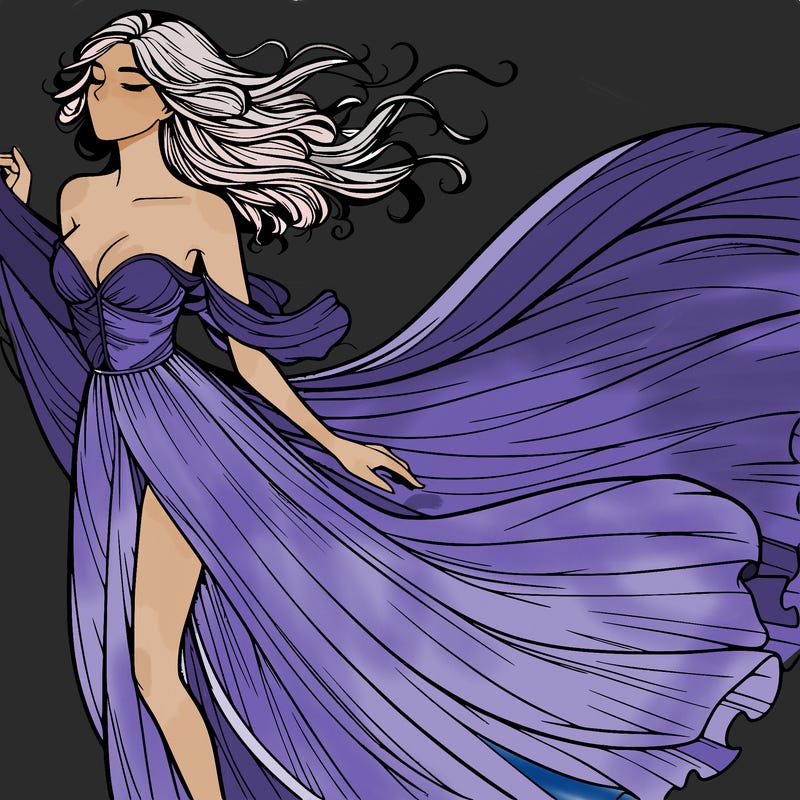 realistic woman in dress flowing the the wind