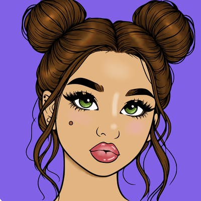 realistic girl with two buns on her hair and lips