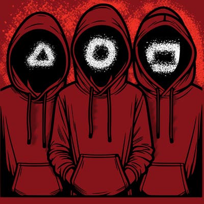 3 faceless people in  hoodies
