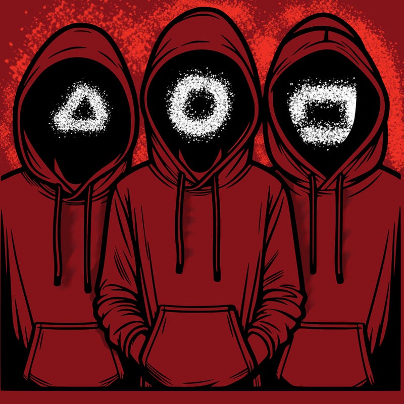 3 faceless people in  hoodies