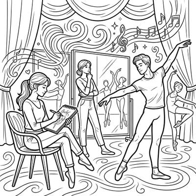 Capture the elegance and artistry of ballet creation with this unique coloring page featuring choreographers at work. Immerse yourself in a world of graceful movement and creative design, perfect for all ages.
