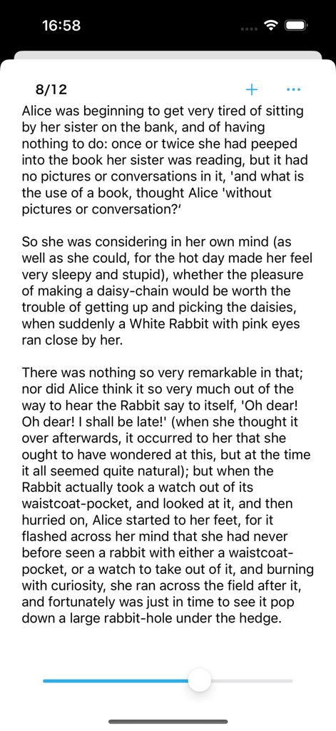 The SmoothOCR app interface displaying digitized text from a book page for editing and management