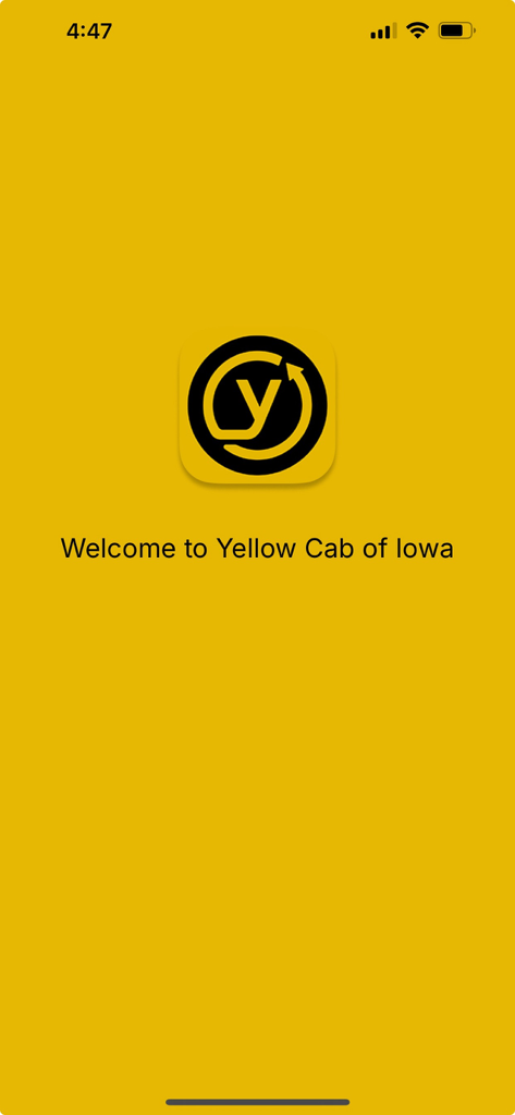 Yellow Cab Co - Yellow Cab Co of Iowa splash screen with logo and welcome message