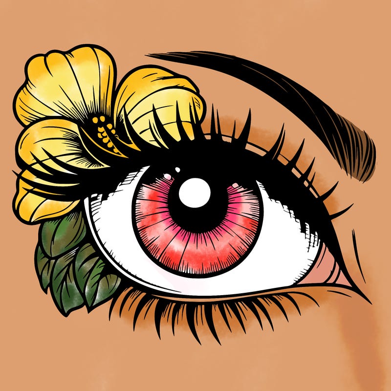 realistic eye with flower