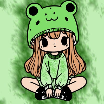 a girl wearing a frog hat and some frog socks