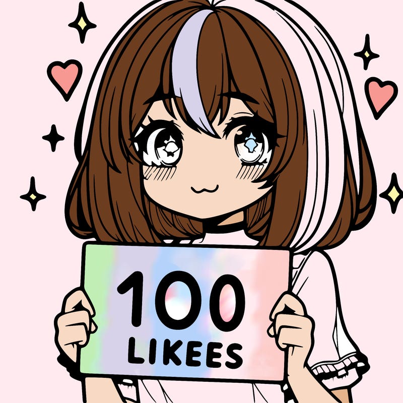 anima girl holding a 100 likes sign in her hand