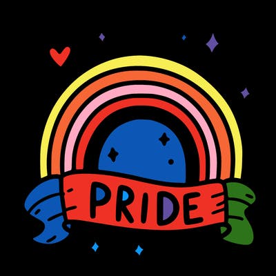 a rainbow that says pride under it