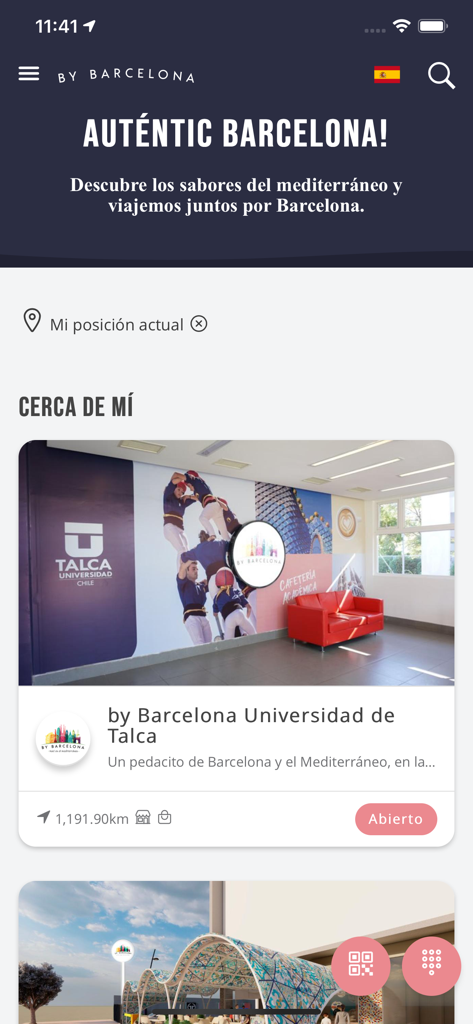 by Barcelona - Pantalla de ubicaciones cercanas de restaurantes mediterráneos en la aplicación móvil by Barcelona