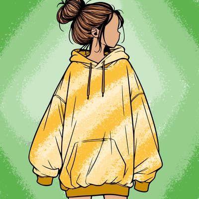 realistic girl with a oversized sweatshirt on and a bun
