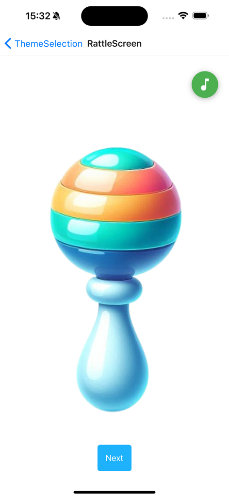 Rattle Clatter - A colorful striped digital rattle toy for infants on a mobile screen