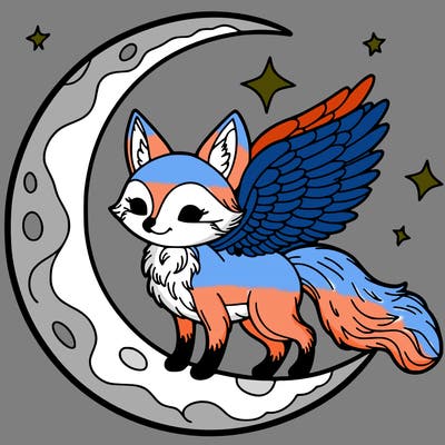 fox on the moon with wings
