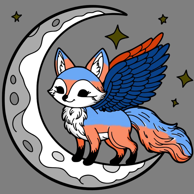 fox on the moon with wings