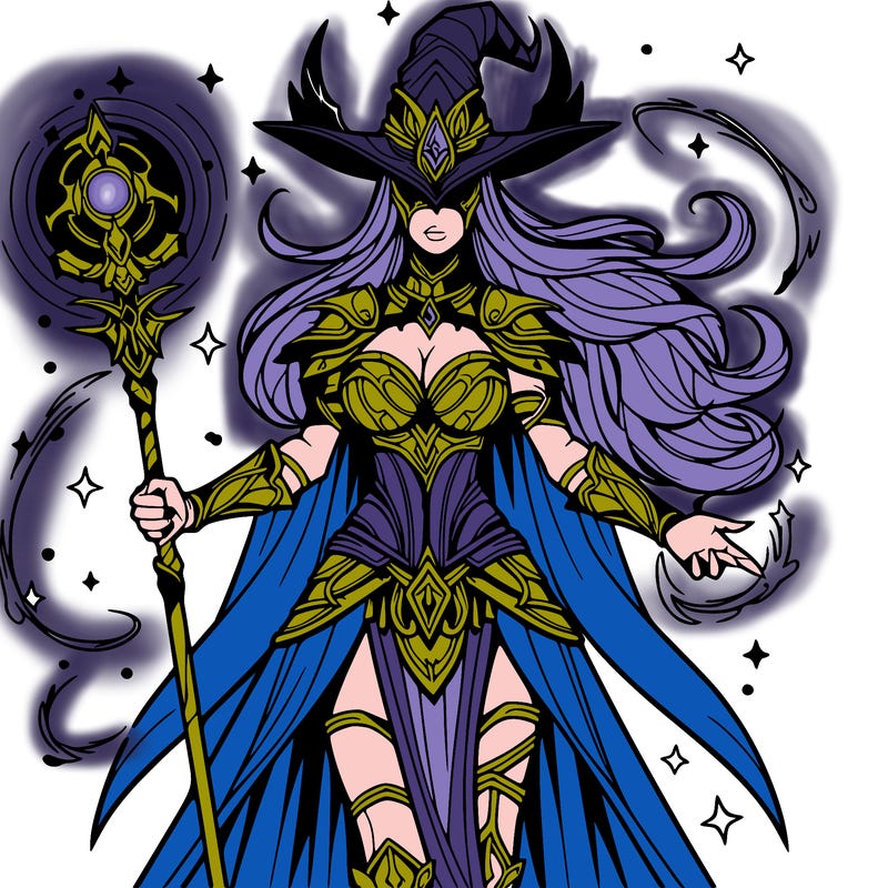 a realistic dark magic goddess warrior.