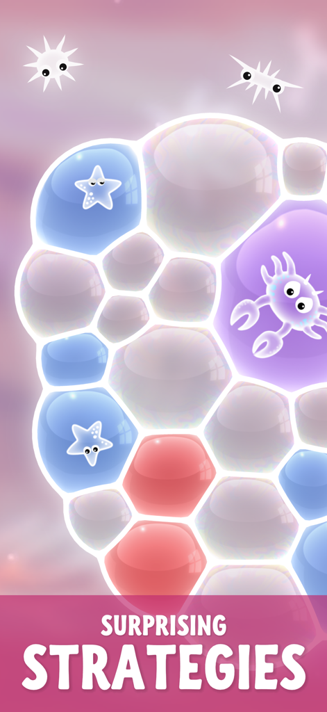 Tiny Bubbles mobile game puzzle featuring iridescent soap bubbles and sea creatures