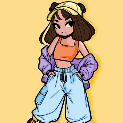 girl in crop top and baggy pants