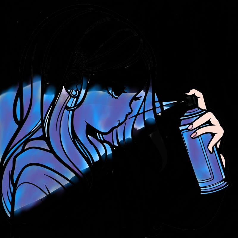 a realistic girl spray painting