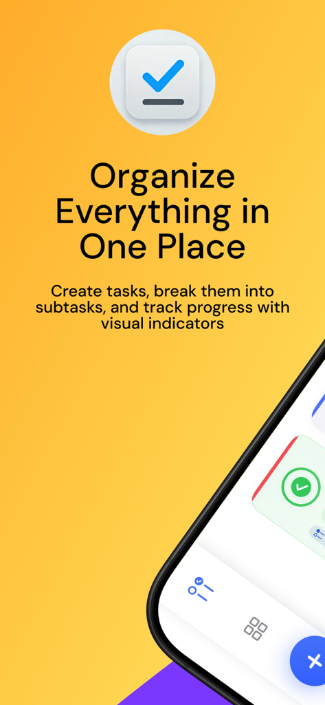 TaskSteps: To Do List & Focus - TaskSteps app interface for organizing tasks and subtasks with visual progress tracking