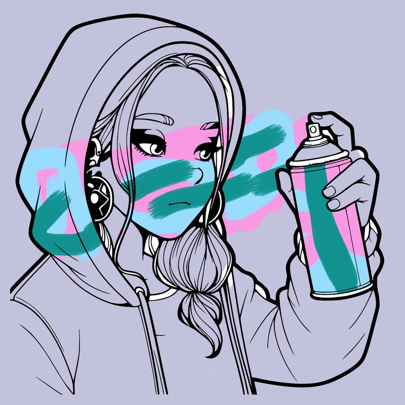 a realistic girl, spray painting