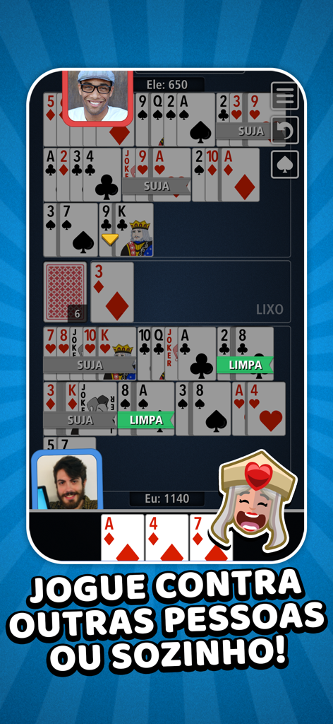 Buraco Jogatina: Jogo de Carta - Online gameplay of Buraco Jogatina card game with player avatars and card sequences