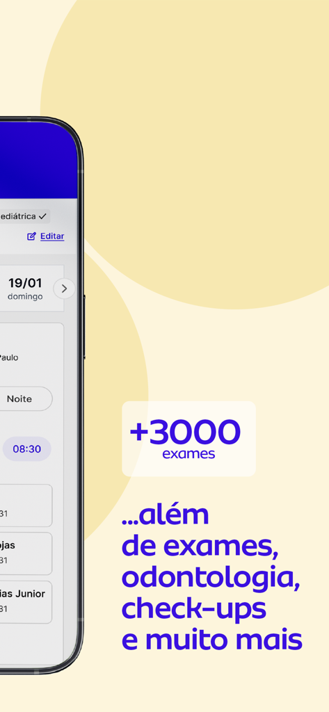 Captura de tela do app dr.consulta exibindo agendamento de exames médicos e serviços de saúde