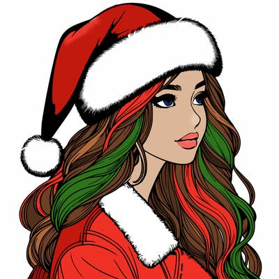 realistic girl in santa hat