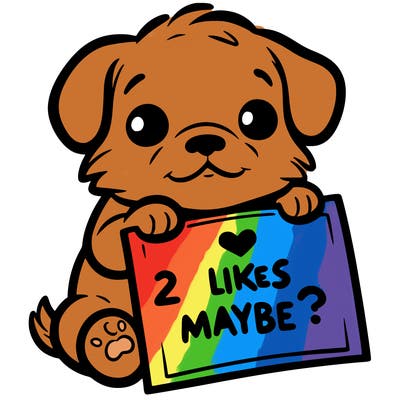 a puppy holding a sign that says 2 likes maybe?