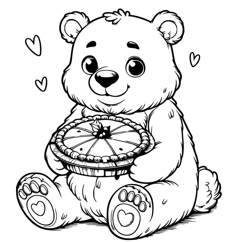 cute realistic bear holding a pie