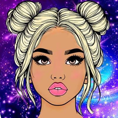 realistic girl with two buns on her hair and lips