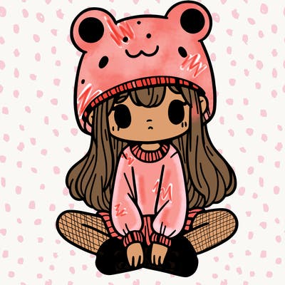 a girl wearing a frog hat and some frog socks