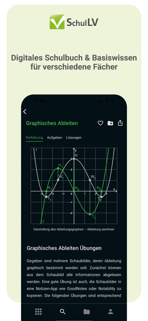 SchulLV - SchulLV App Screenshot eines mathematischen Graphen zur grafischen Ableitung im Dark Mode.