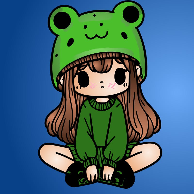 a girl wearing a frog hat and some frog socks