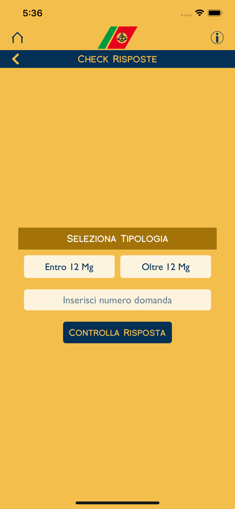 Il Sestante - Interface of the Il Sestante app for checking boat license quiz answers by question number