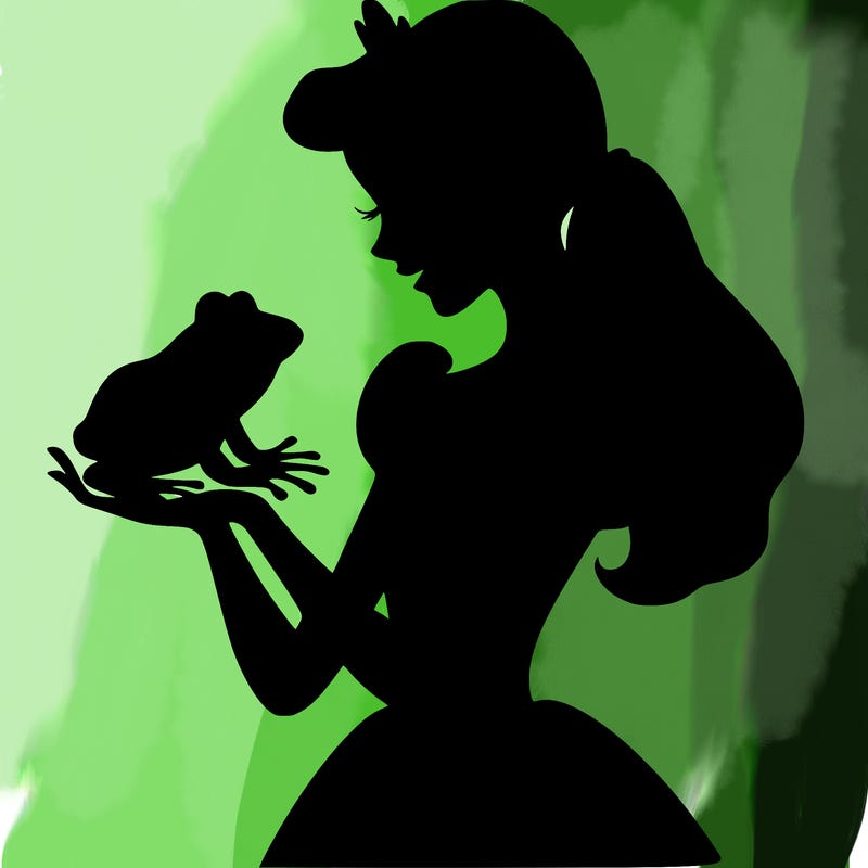 a shadow of a princess holding a frog realistic